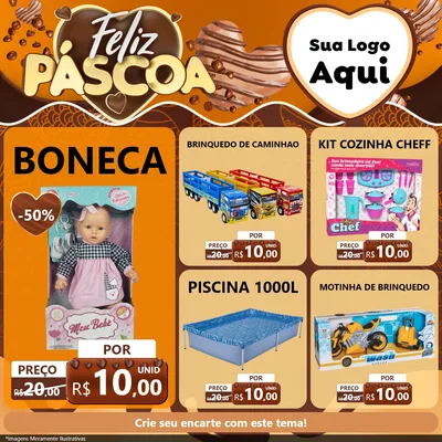 Modelo de Rede Social para Feed Facebook com o tema Feliz Páscoa para Brinquedos
