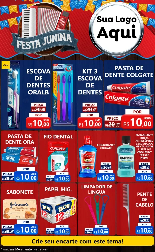 Modelo de Encarte para Encarte Grande com o tema Festa Junina para Higiene Pessoal