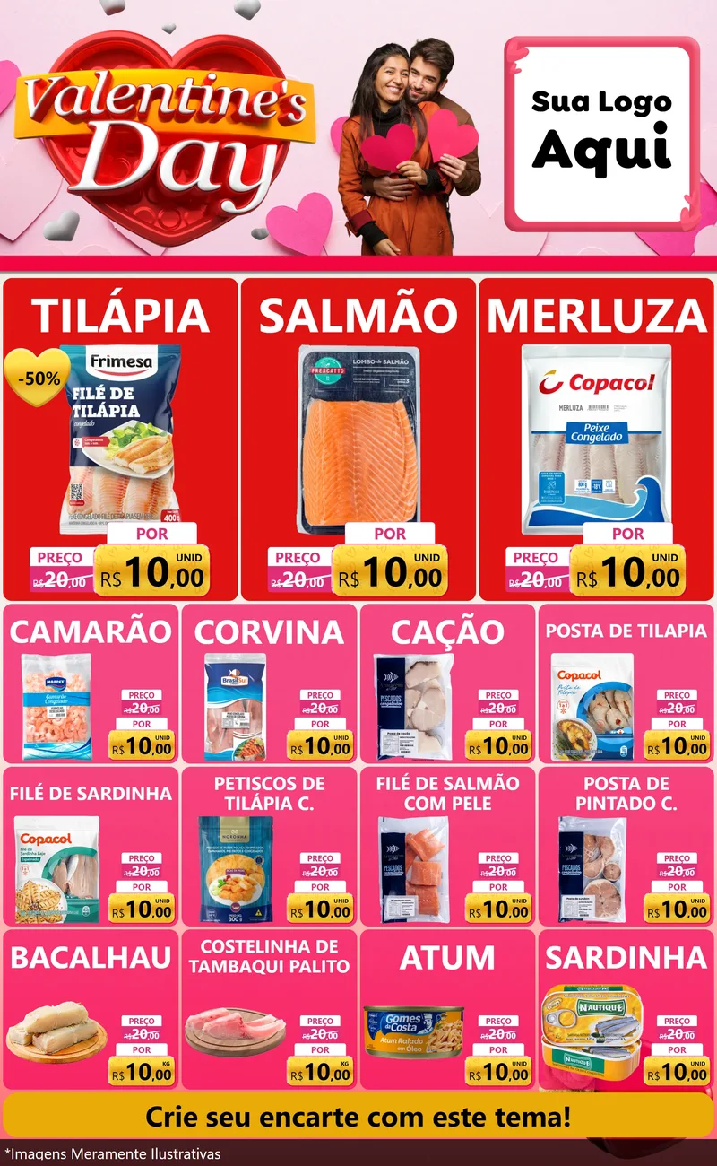 Modelo de Encarte para Encarte Grande com o tema Valentine's Day para Peixaria