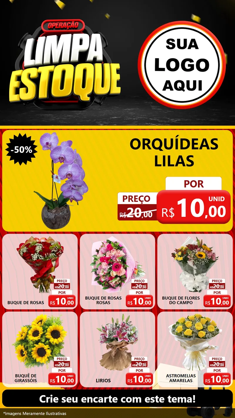 Modelo de Rede Social para Stories com o tema Operação Limpa Estoque para Floricultura e jardim