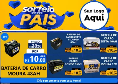 Modelo de Encarte para Encarte A4 Horizontal com o tema Sorteio Dia dos Pais para Baterias Elétricas