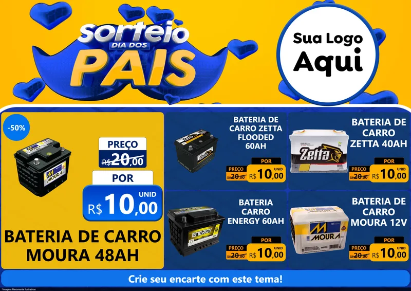 Modelo de Encarte para Encarte A4 Horizontal com o tema Sorteio Dia dos Pais para Baterias Elétricas