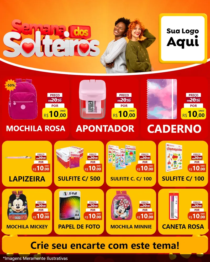 Modelo de Rede Social para Feed Instagram com o tema Semana dos Solteiros para Papelaria