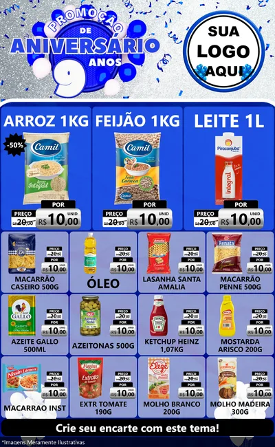 Modelo de Encarte para Encarte Grande com o tema Promoção de Aniversário - 9 Anos para Supermercado