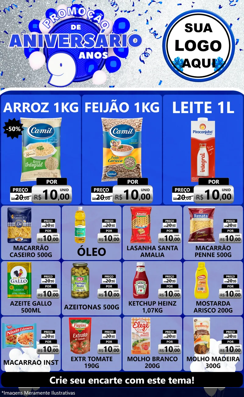 Modelo de Encarte para Encarte Grande com o tema Promoção de Aniversário - 9 Anos para Supermercado