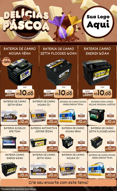 Modelo de Encarte para Encarte Grande com o tema Delícias de Páscoa para Baterias Elétricas