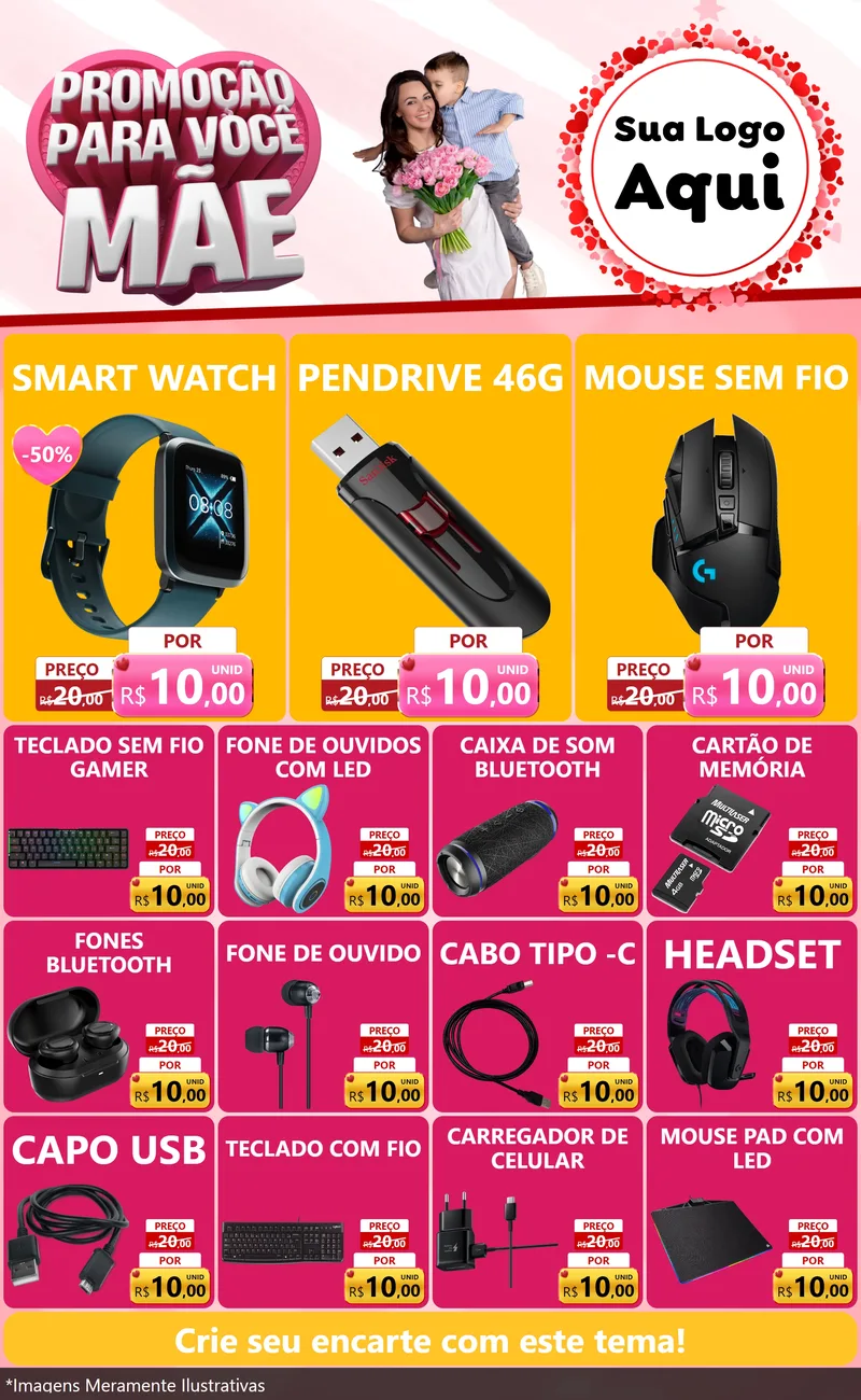 Modelo de Encarte para Encarte Grande com o tema Promoção Para Você Mãe para Informática