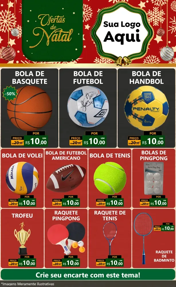 Modelo de Encarte para Encarte Grande com o tema Natal de Ofertas para Artigos Esportivos