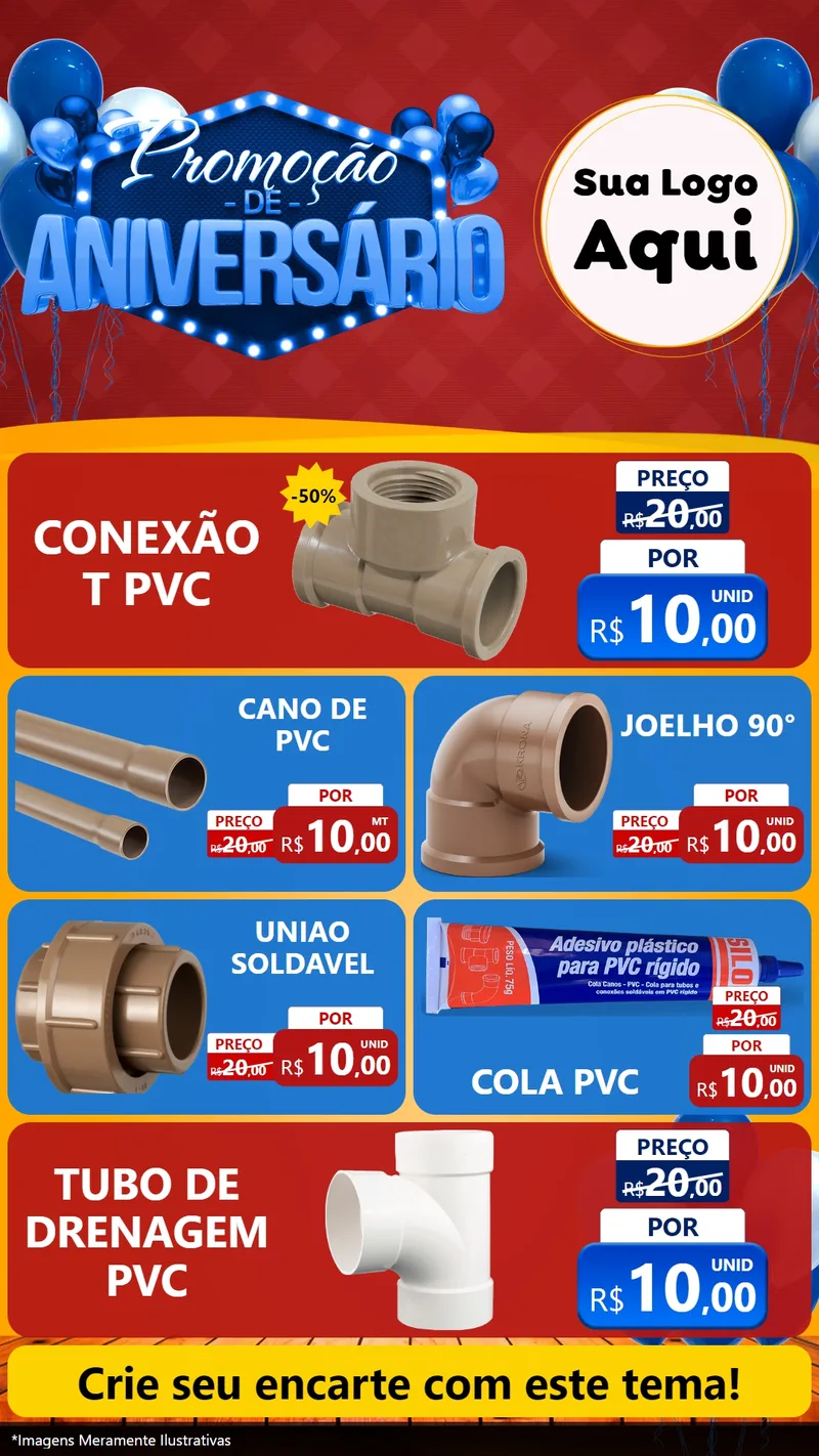 Modelo de TV para TV Vertical com o tema Promoção de Aniversário para Tubos e conexões