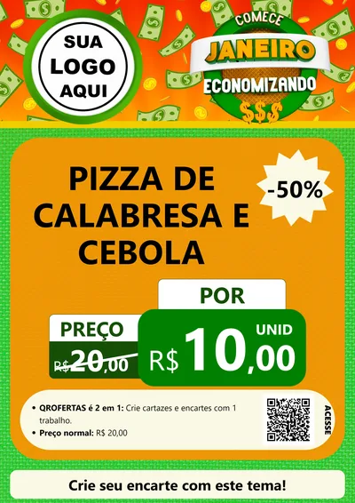 Modelo de Cartaz para Cartaz A4 Vertical com o tema Comece Janeiro Economizando para Pizzaria