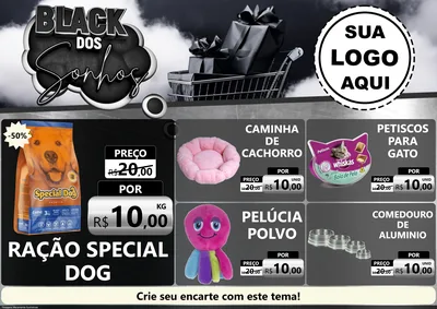 Modelo de Encarte para Encarte A4 Horizontal com o tema Black dos Sonhos para Pet Shop