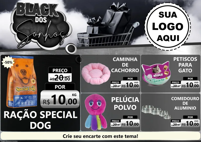 Modelo de Encarte para Encarte A4 Horizontal com o tema Black dos Sonhos para Pet Shop