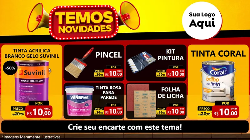 Modelo de TV para TV Horizontal com o tema Temos Novidades para Tintas e Ferramentas