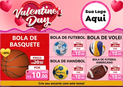 Modelo de Encarte para Encarte A4 Horizontal com o tema Valentine's Day para Artigos Esportivos