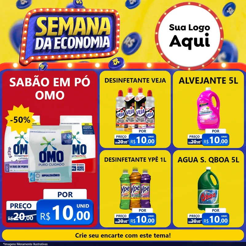 Modelo de Rede Social para Feed Facebook com o tema Semana da Economia para Produtos de Limpeza