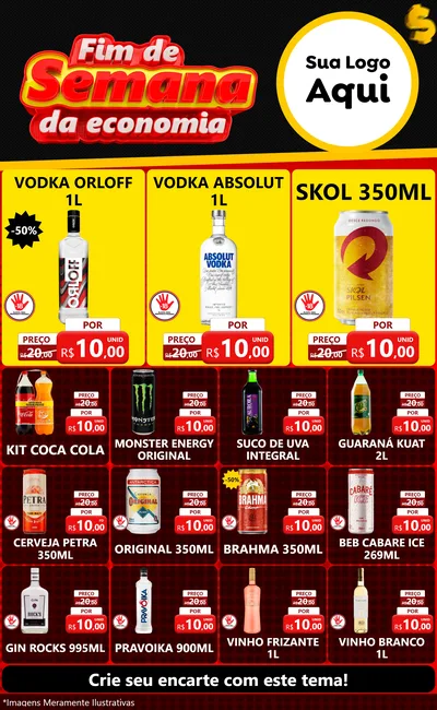 Modelo de Encarte para Encarte Grande com o tema Fim de Semana da Economia para Distribuidora de bebidas