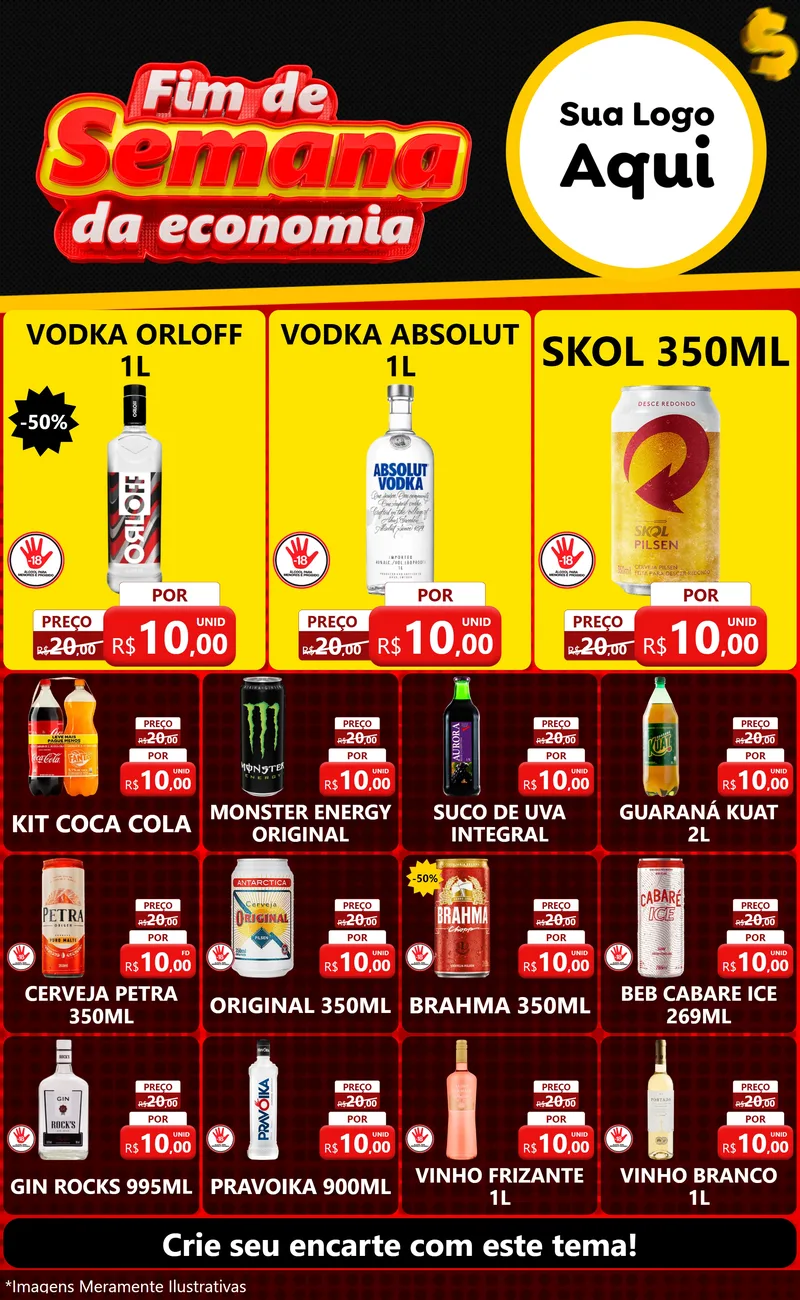 Modelo de Encarte para Encarte Grande com o tema Fim de Semana da Economia para Distribuidora de bebidas