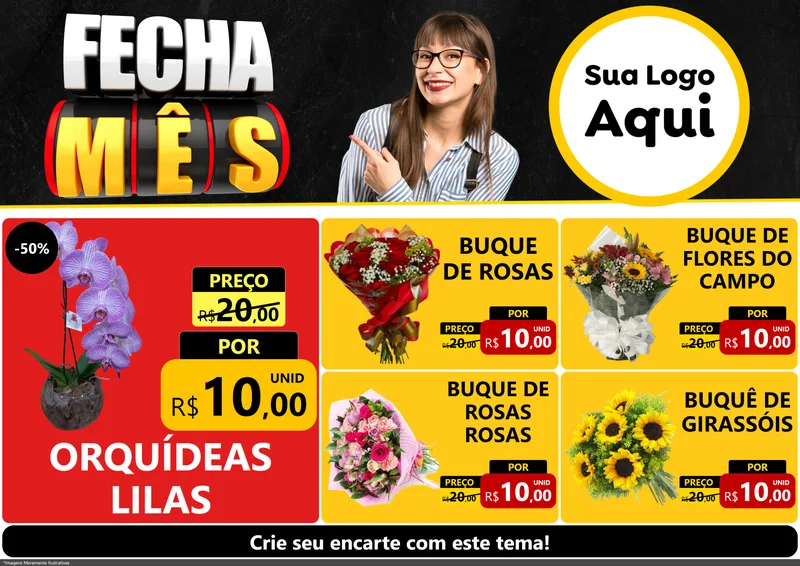 Modelo de Encarte para Encarte A4 Horizontal com o tema Fecha Mês para Floricultura e jardim