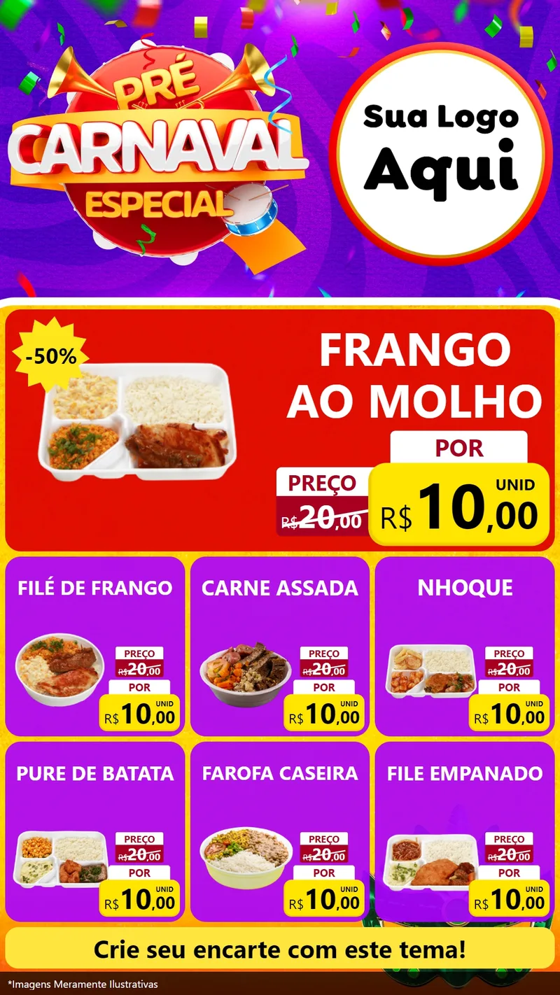 Modelo de Rede Social para Stories com o tema Pré-Carnaval Especial para Restaurante