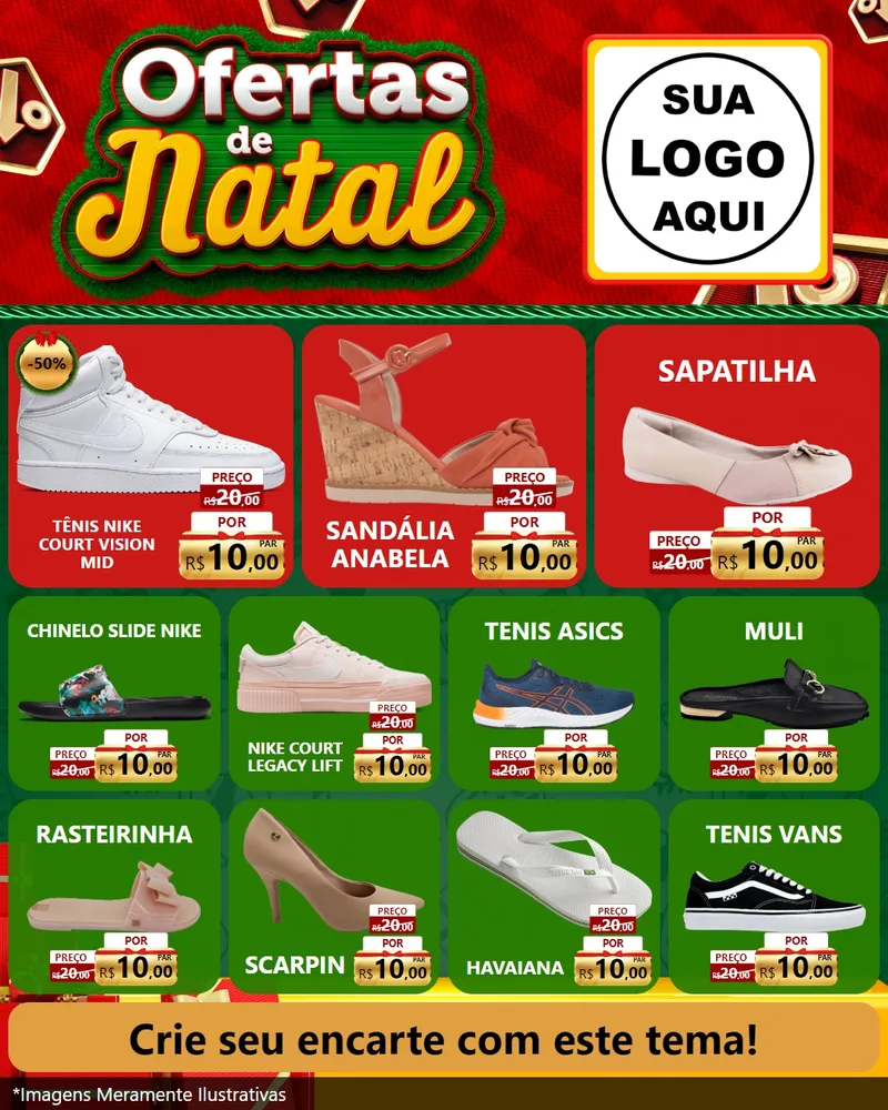 Modelo de Rede Social para Feed Instagram com o tema Ofertas de Natal para Calçados