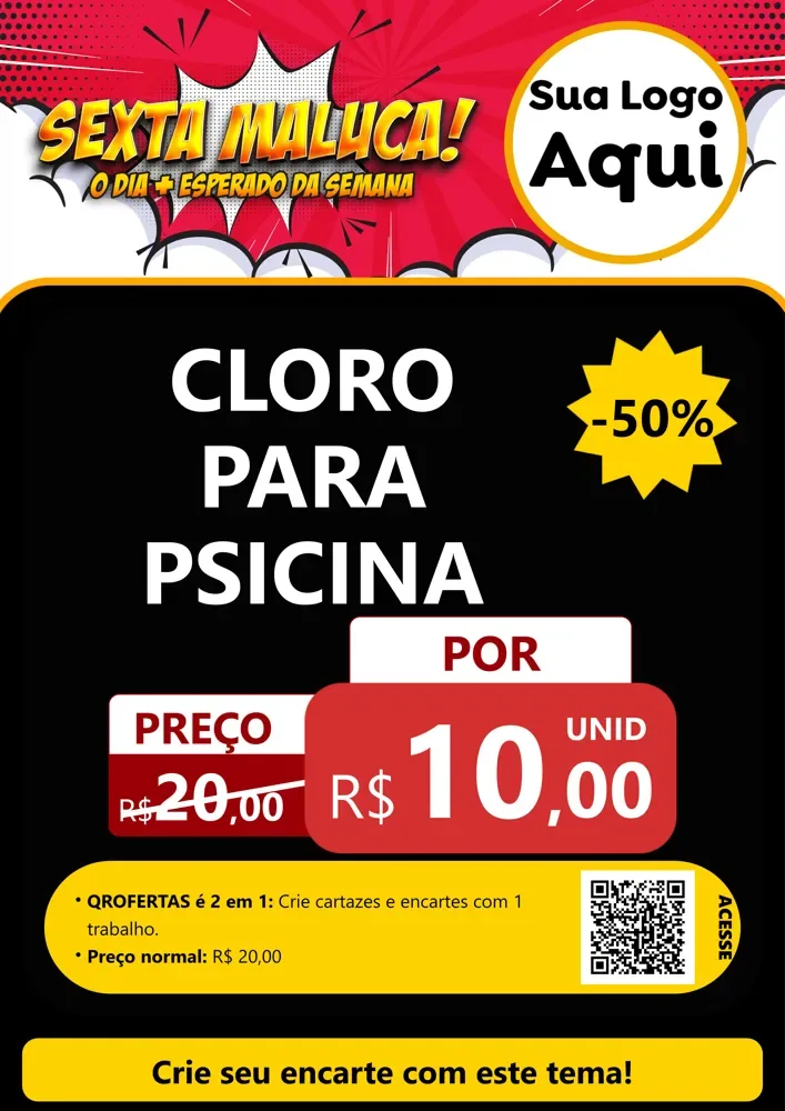 Modelo de Cartaz para Cartaz A4 Vertical com o tema Sexta Maluca! para Produtos para Piscina