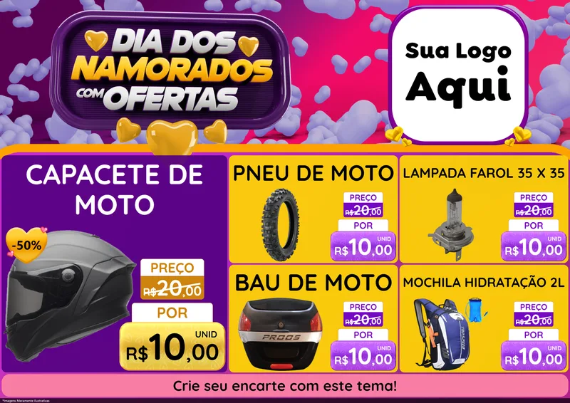 Modelo de Encarte para Encarte A4 Horizontal com o tema Dia Dos Namorados Com Ofertas para Moto peças
