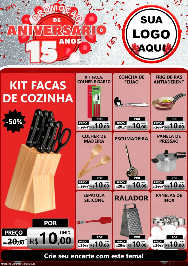 Modelo de Encarte para Encarte A4 Vertical com o tema Promoção de Aniversário - 15 Anos para Utilidades Domésticas