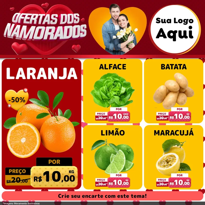 Modelo de Rede Social para Feed Facebook com o tema Ofertas Dos Namorados para Hortifrúti
