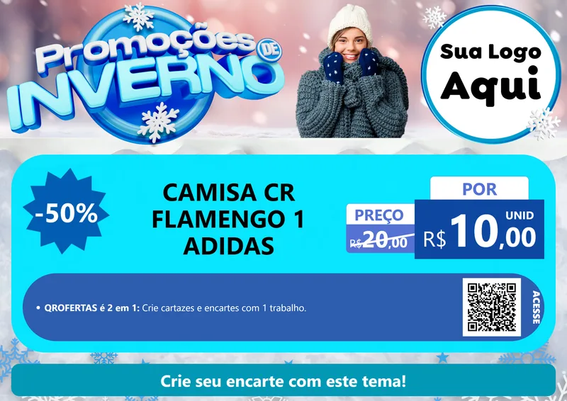Modelo de Cartaz para Cartaz A4 Horizontal com o tema Promoções de Inverno para Roupas e acessórios