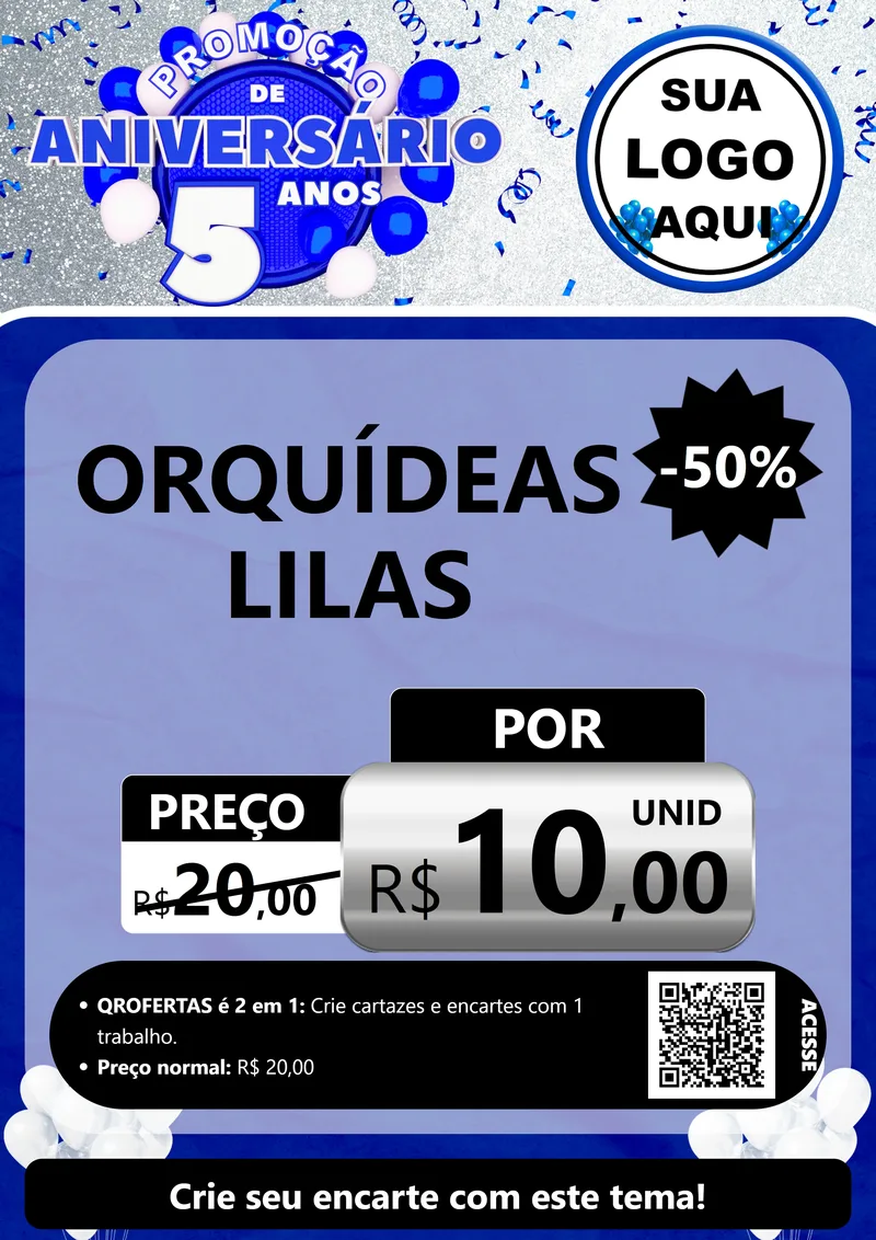 Modelo de Cartaz para Cartaz A4 Vertical com o tema Promoção de Aniversário - 5 Anos para Floricultura e jardim