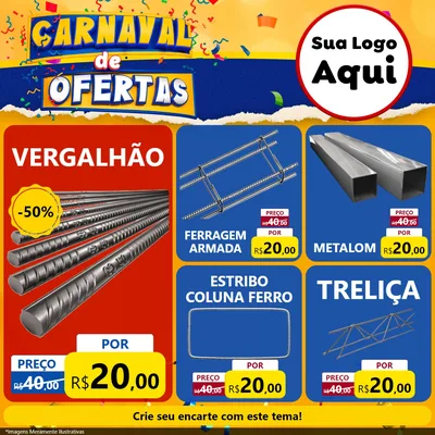 Modelo de Rede Social para Feed Facebook com o tema Carnaval de Ofertas para Ferragens