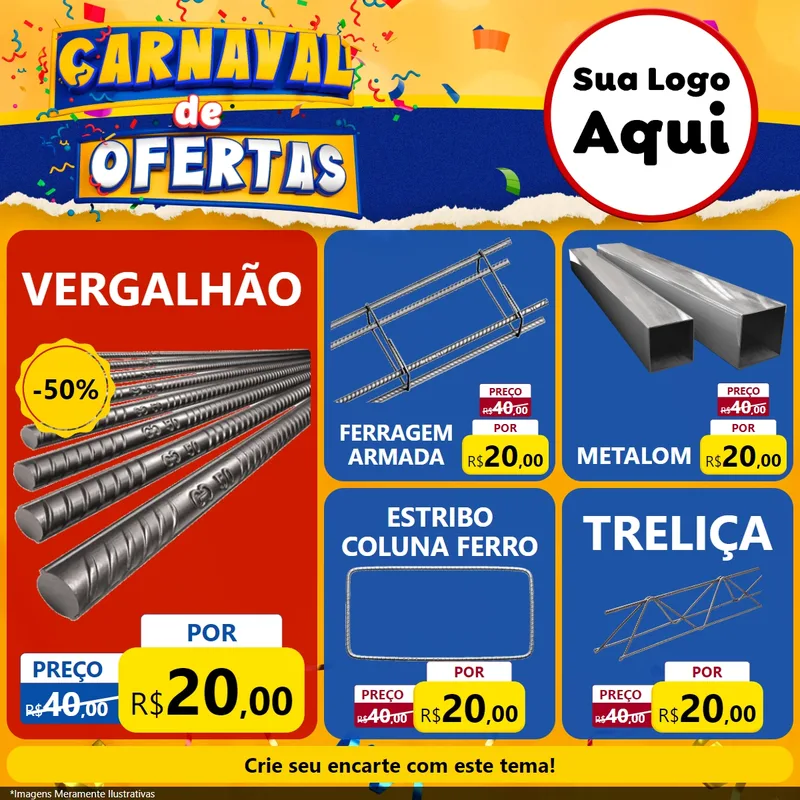 Modelo de Rede Social para Feed Facebook com o tema Carnaval de Ofertas para Ferragens