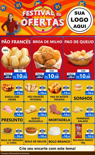 Modelo de Encarte para Encarte Grande com o tema Festival de Ofertas para Padaria