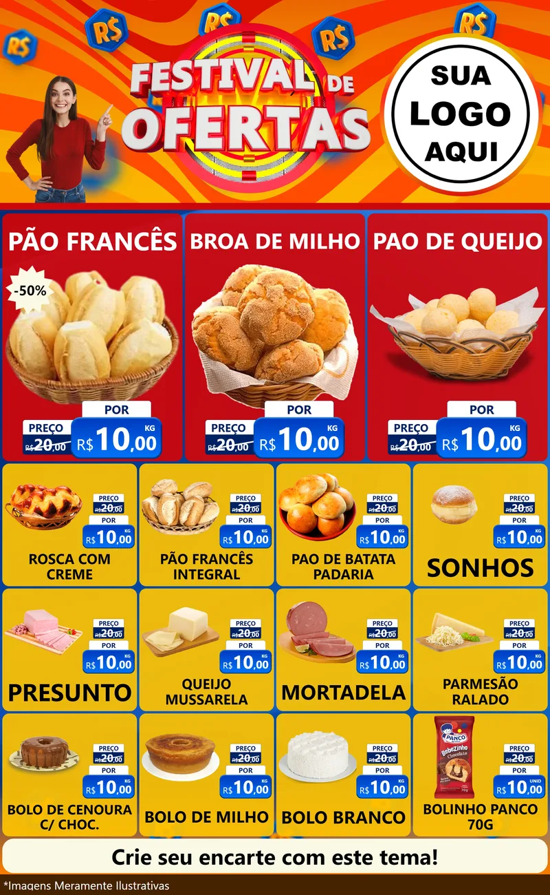 Modelo de Encarte para Encarte Grande com o tema Festival de Ofertas para Padaria