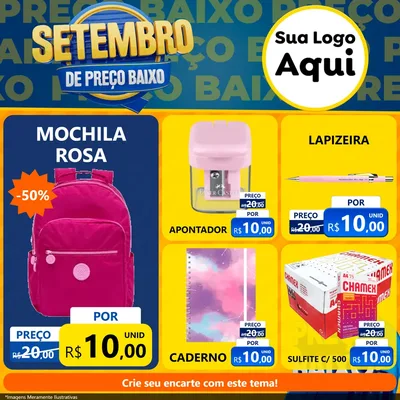 Modelo de Rede Social para Feed Facebook com o tema Setembro De Preço Baixo para Papelaria