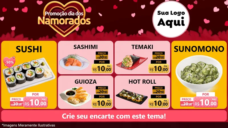 Modelo de TV para TV Horizontal com o tema Promoção Dia Dos Namorados para Comida japonesa