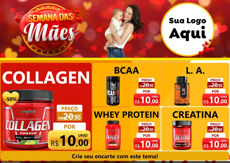 Modelo de Encarte para Encarte A4 Horizontal com o tema Semana das Mães para Suplementos alimentares
