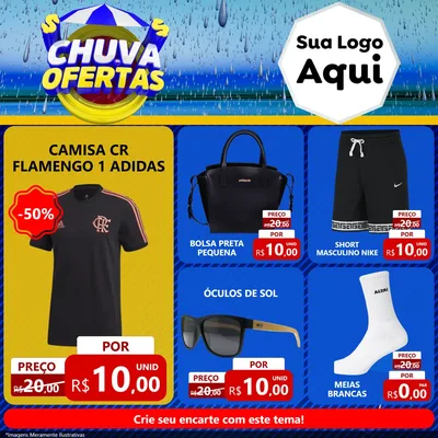 Modelo de Rede Social para Feed Facebook com o tema Chuva de Ofertas para Roupas e acessórios