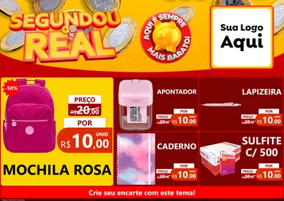 Modelo de Encarte para Encarte A4 Horizontal com o tema Segundou do Real para Papelaria