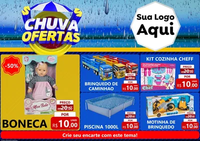 Modelo de Encarte para Encarte A4 Horizontal com o tema Chuva de Ofertas para Brinquedos