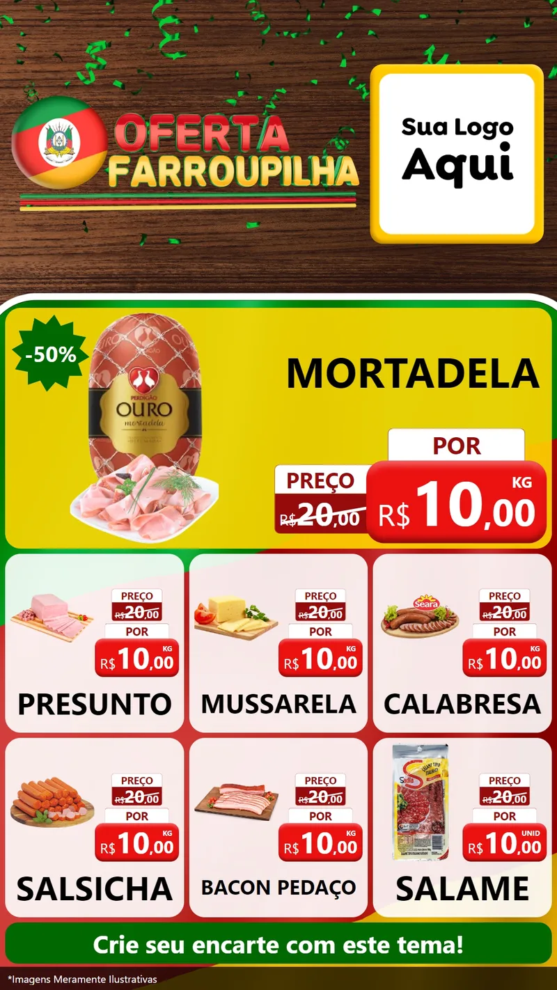 Modelo de Rede Social para Stories com o tema Oferta Farroupilha para Frios e Laticínios
