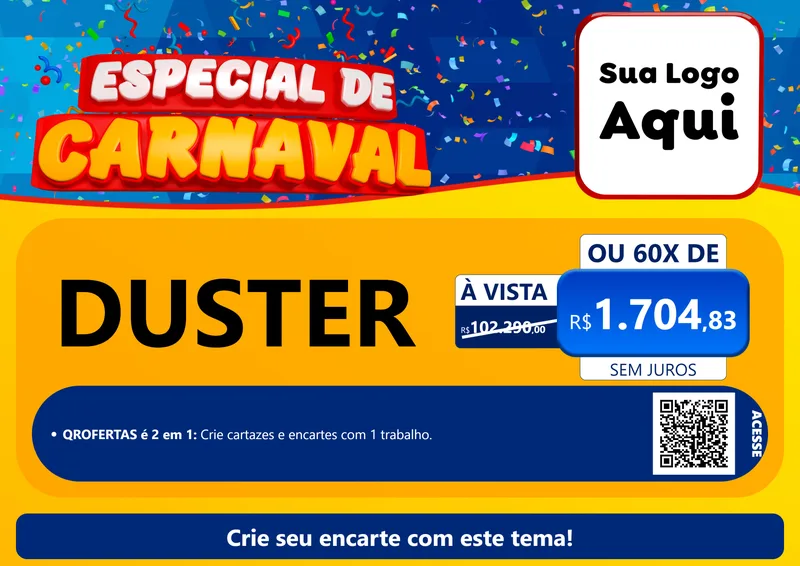 Modelo de Cartaz para Cartaz A4 Horizontal com o tema Especial de Carnaval para Concessionaria de Carros