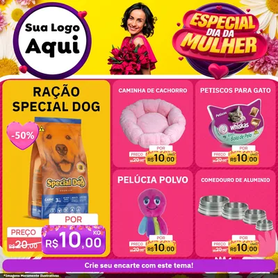 Modelo de Rede Social para Feed Facebook com o tema Especial Dia da Mulher para Pet Shop