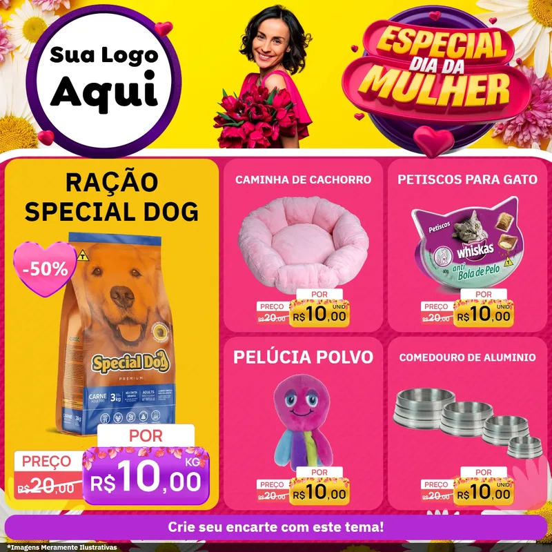 Modelo de Rede Social para Feed Facebook com o tema Especial Dia da Mulher para Pet Shop