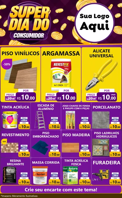 Modelo de Encarte para Encarte Grande com o tema Super Dia do Consumidor para Material para Construção