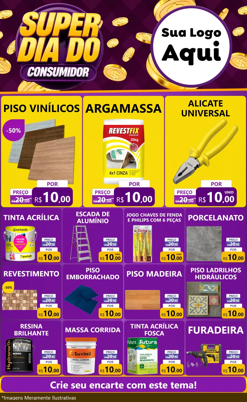Modelo de Encarte para Encarte Grande com o tema Super Dia do Consumidor para Material para Construção