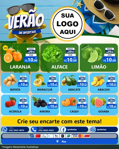 Modelo de Rede Social para Feed Instagram com o tema Verão de Ofertas para Hortifrúti