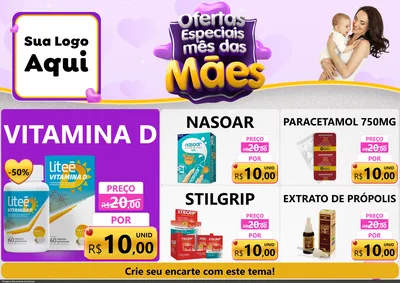 Modelo de Encarte para Encarte A4 Horizontal com o tema Ofertas Especiais - Mês das Mães para Farmácia