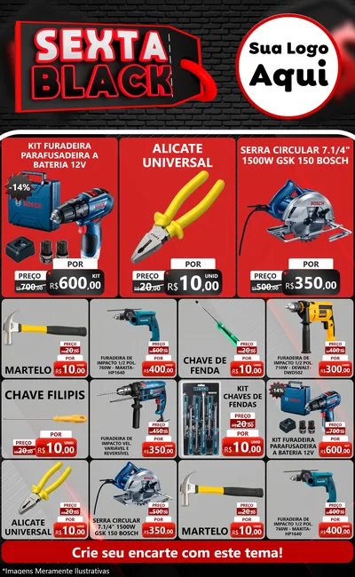 Modelo de Encarte para Encarte Grande com o tema Sexta Black para Maquinas e Ferramentas