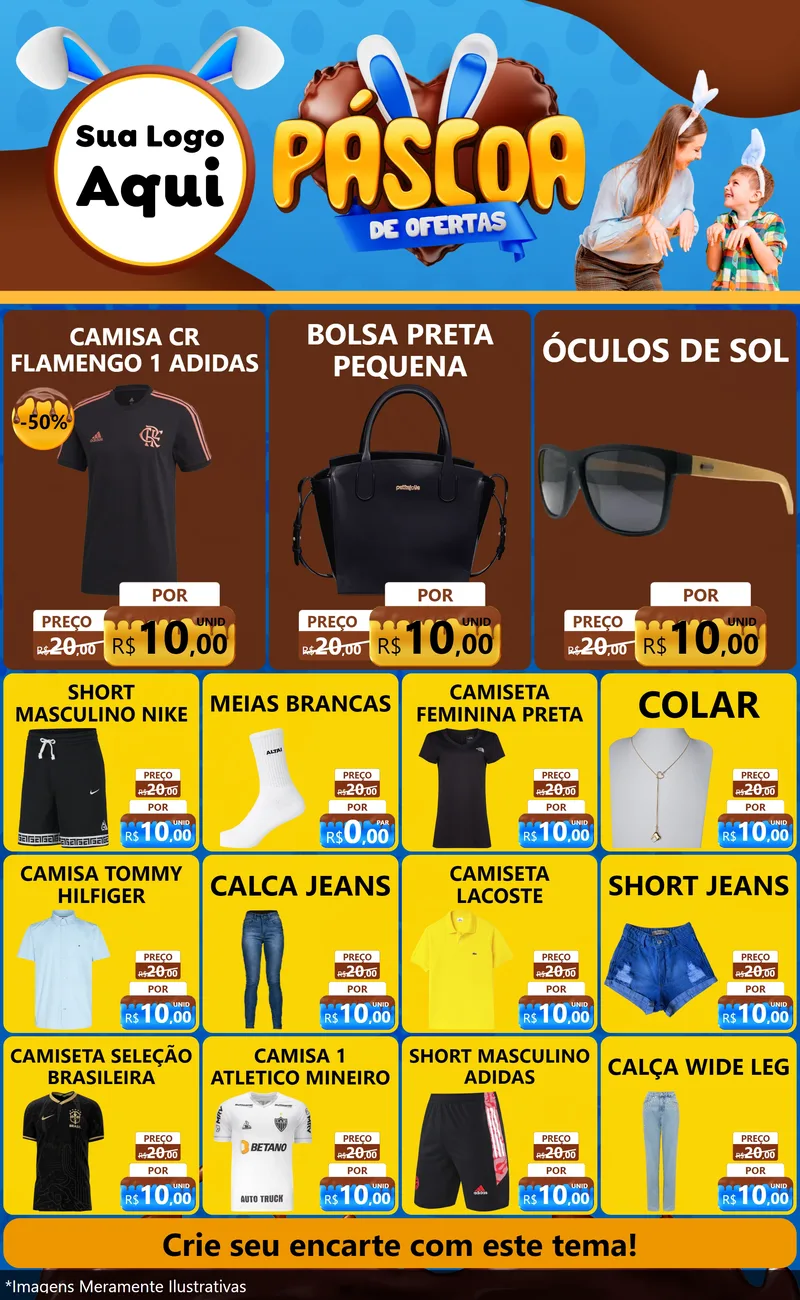 Modelo de Encarte para Encarte Grande com o tema Páscoa de Ofertas para Roupas e acessórios